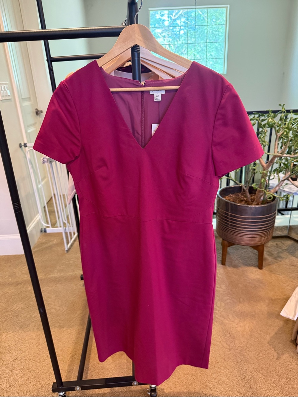 J. Crew V-Neck Short Sleeve Dress in Deep Magenta